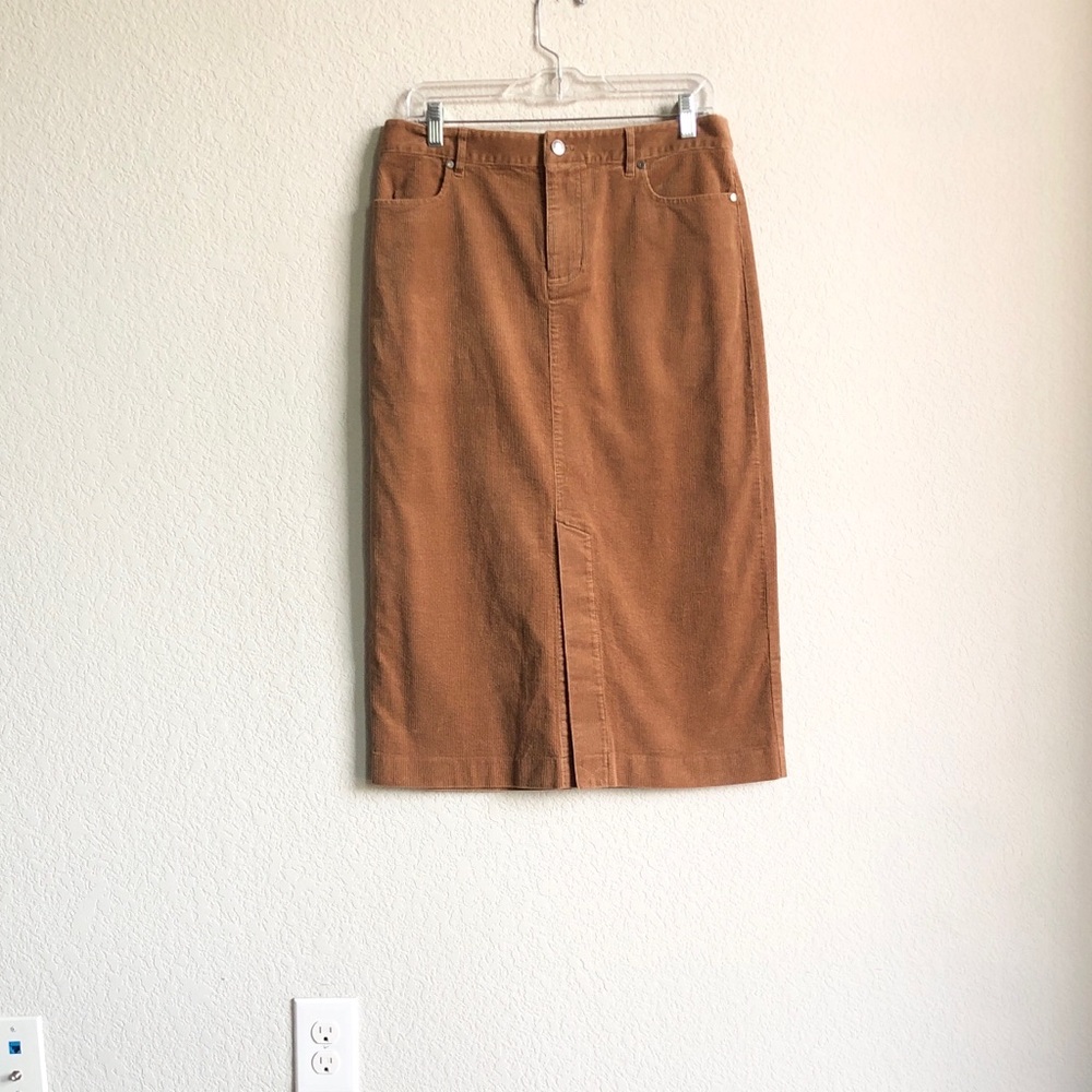 NWT Talbots Corduroy A Line Midi Skirt Camel Tan 8